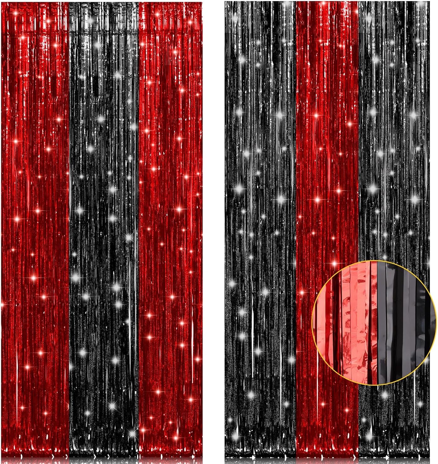 2 Pack Black and Red Foil Curtain Party Decorations