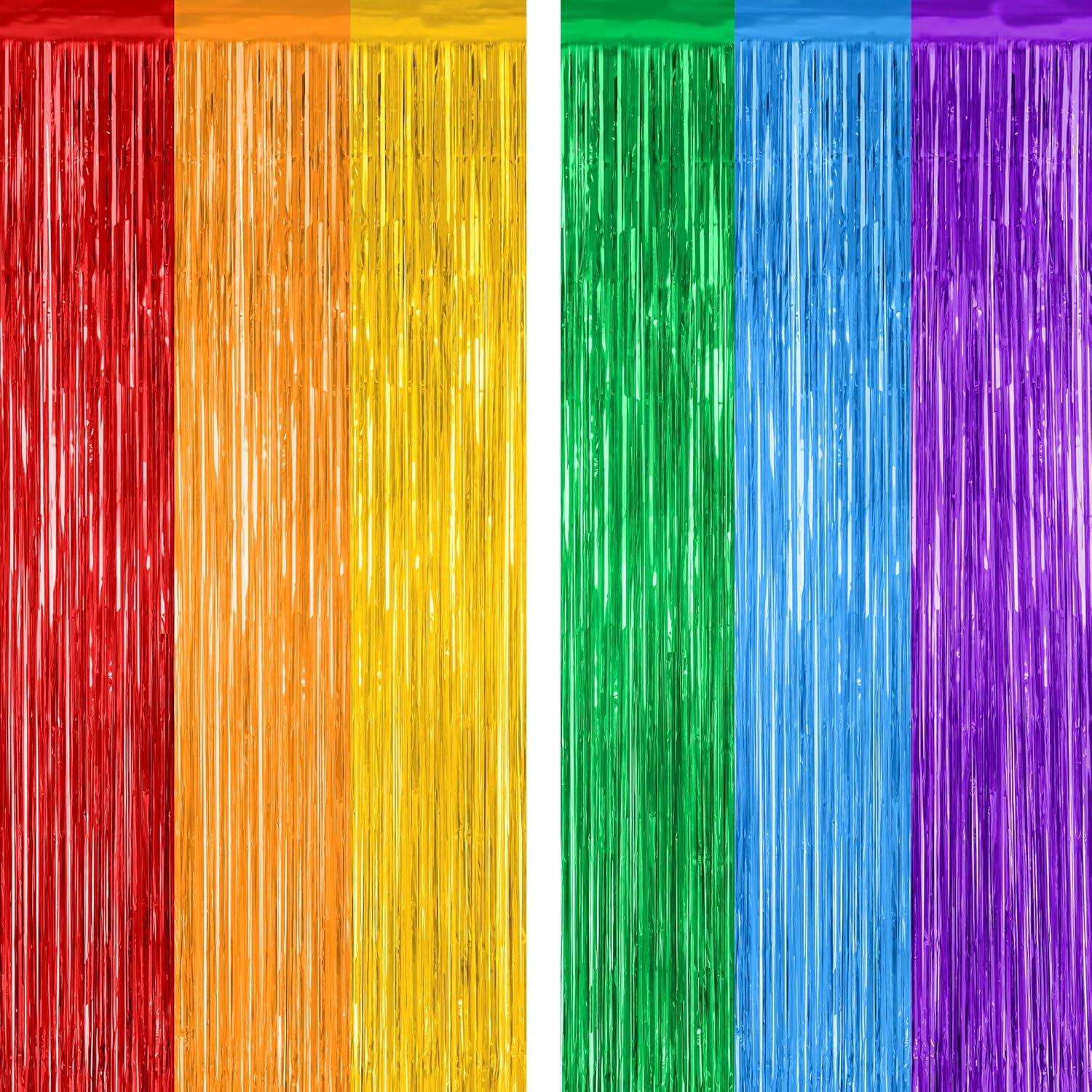 2 Pack Rainbow Foil Fringe Curtains for Party Decorations
