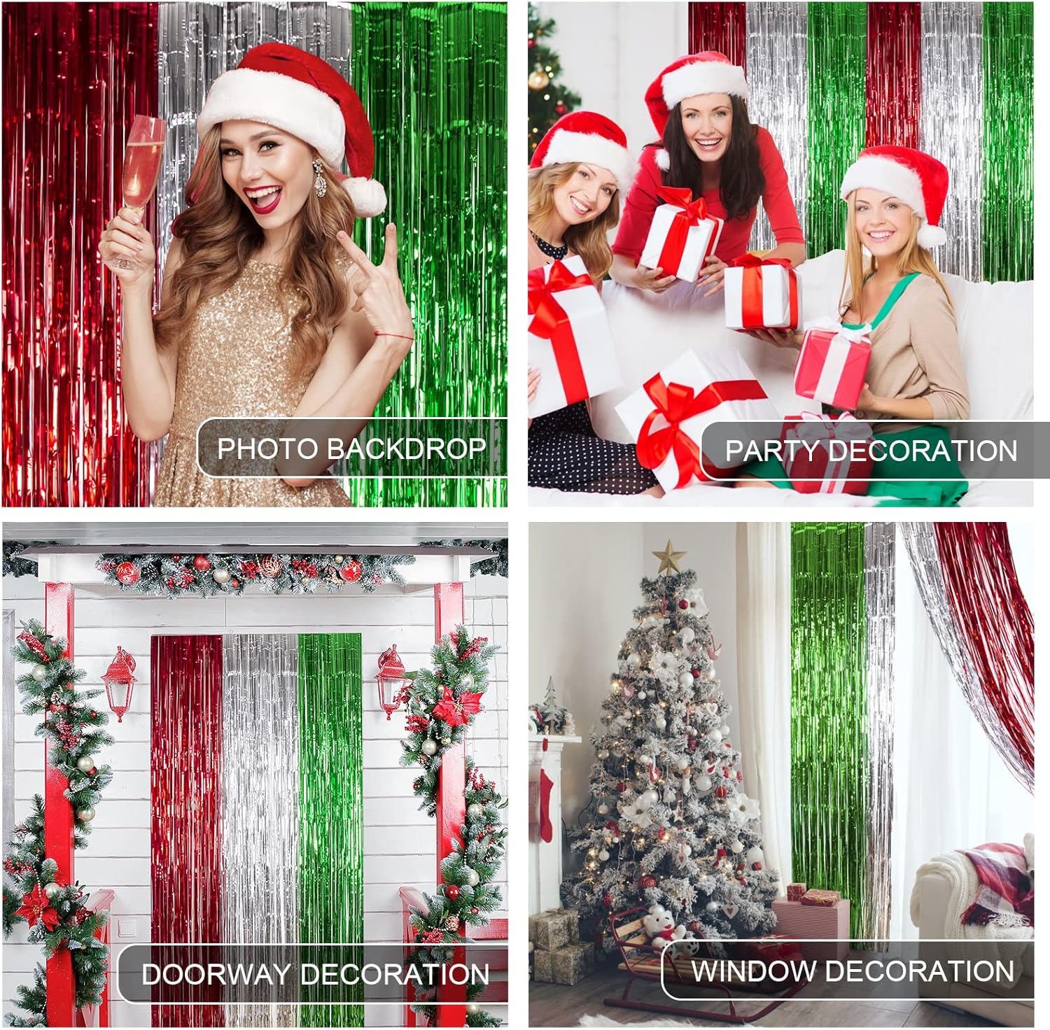 LOLStar 3 Pack Foil Fringe Curtains for Christmas Decorations