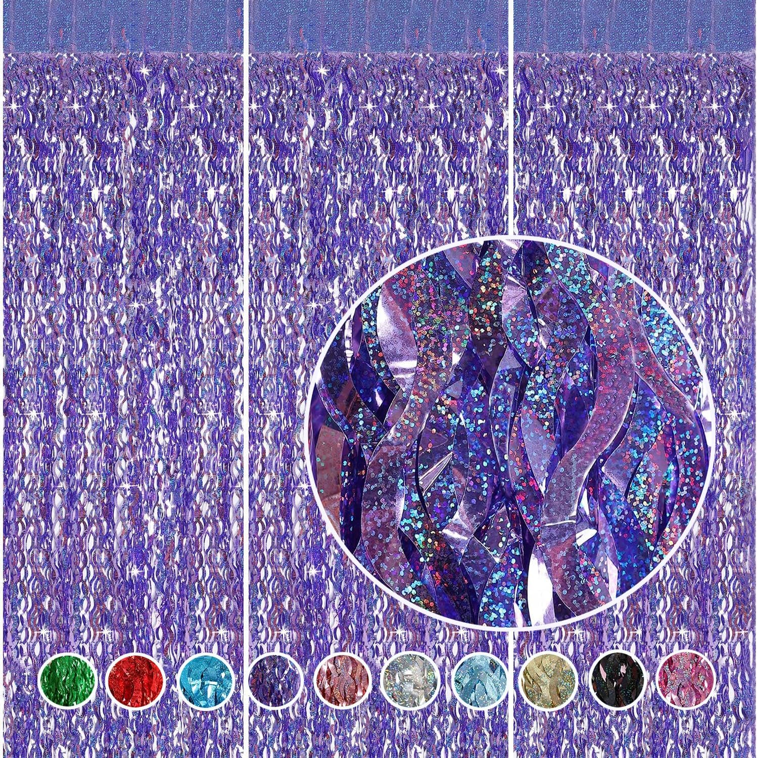 Purple Foil Fringe Curtains 3 Pack Party Decor