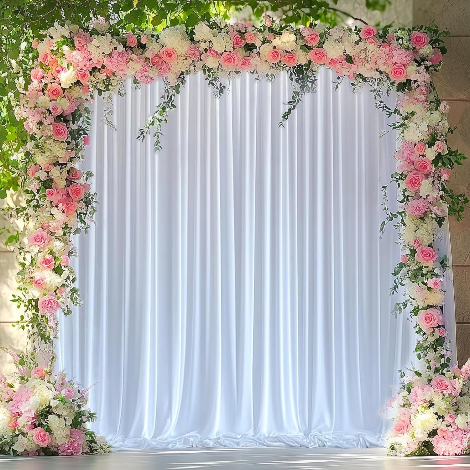 Wokceer 10x8FT White Backdrop Curtain 2 Panels Wedding Photo Background