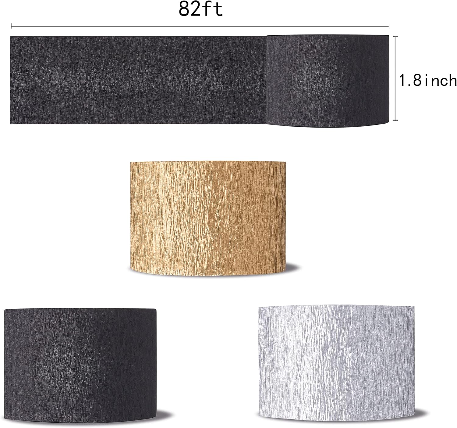 Qouui 6 Rolls Black and Gold Streamers Crepe Paper Kit