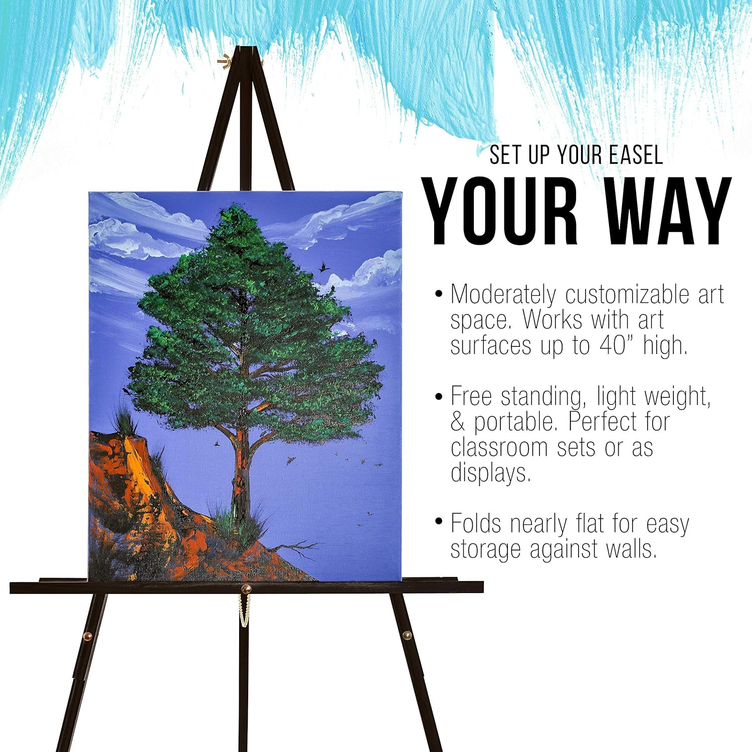 US Art Supply 64 Black Wooden Easel Stand