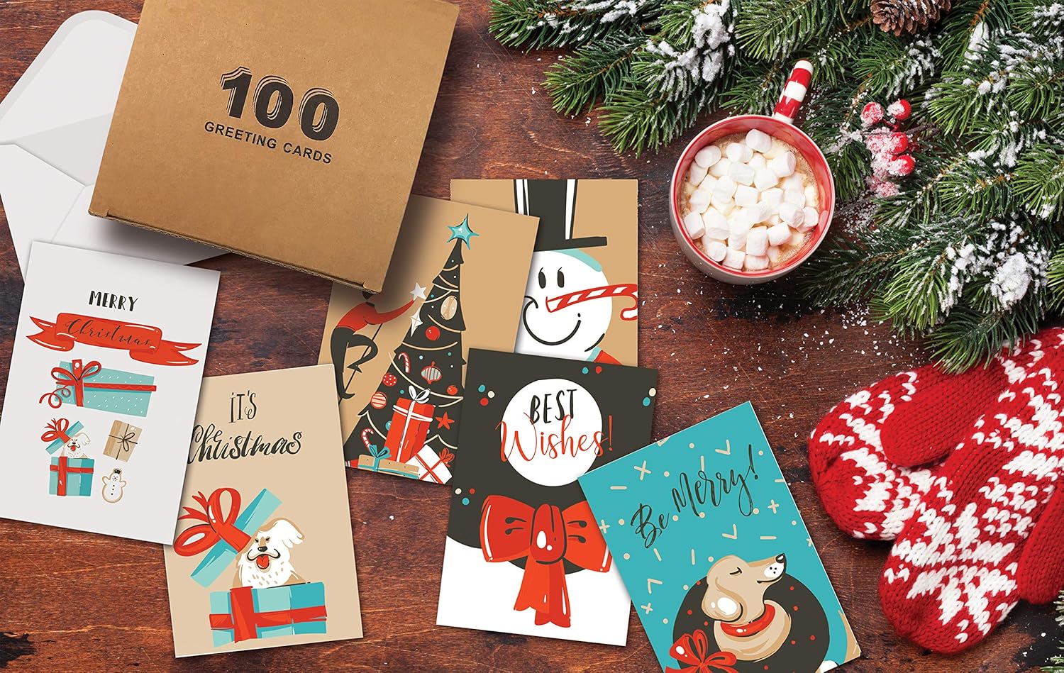 Better Office Products Christmas Greeting Card Set 100 Pack