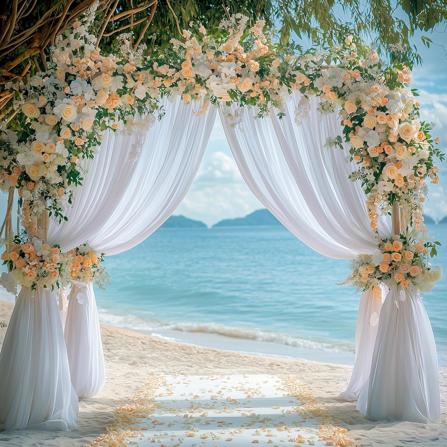 Wokceer 10x8FT White Backdrop Curtain 2 Panels Wedding Photo Background