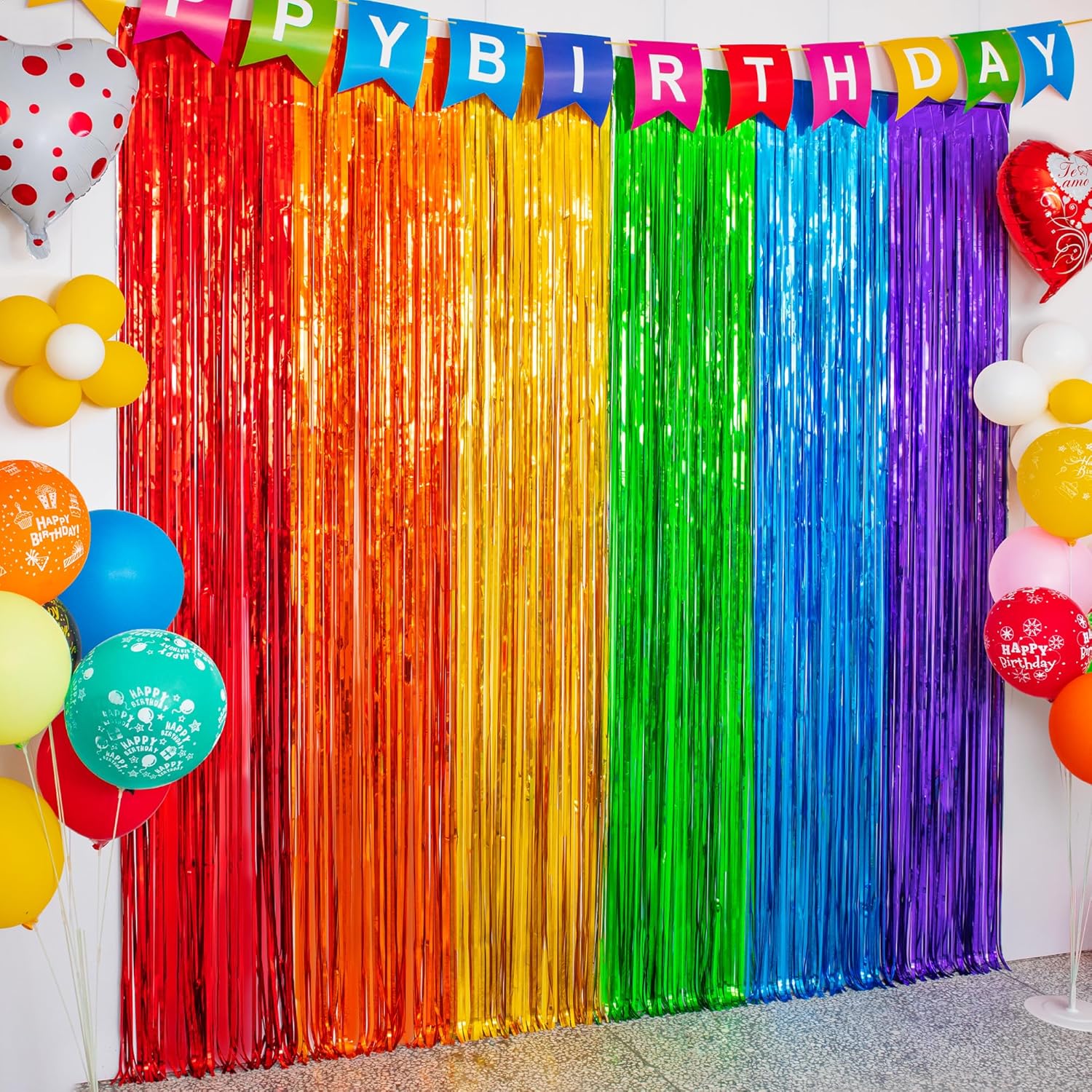 KAWKALSH Rainbow Foil Fringe Curtains 2 Pack