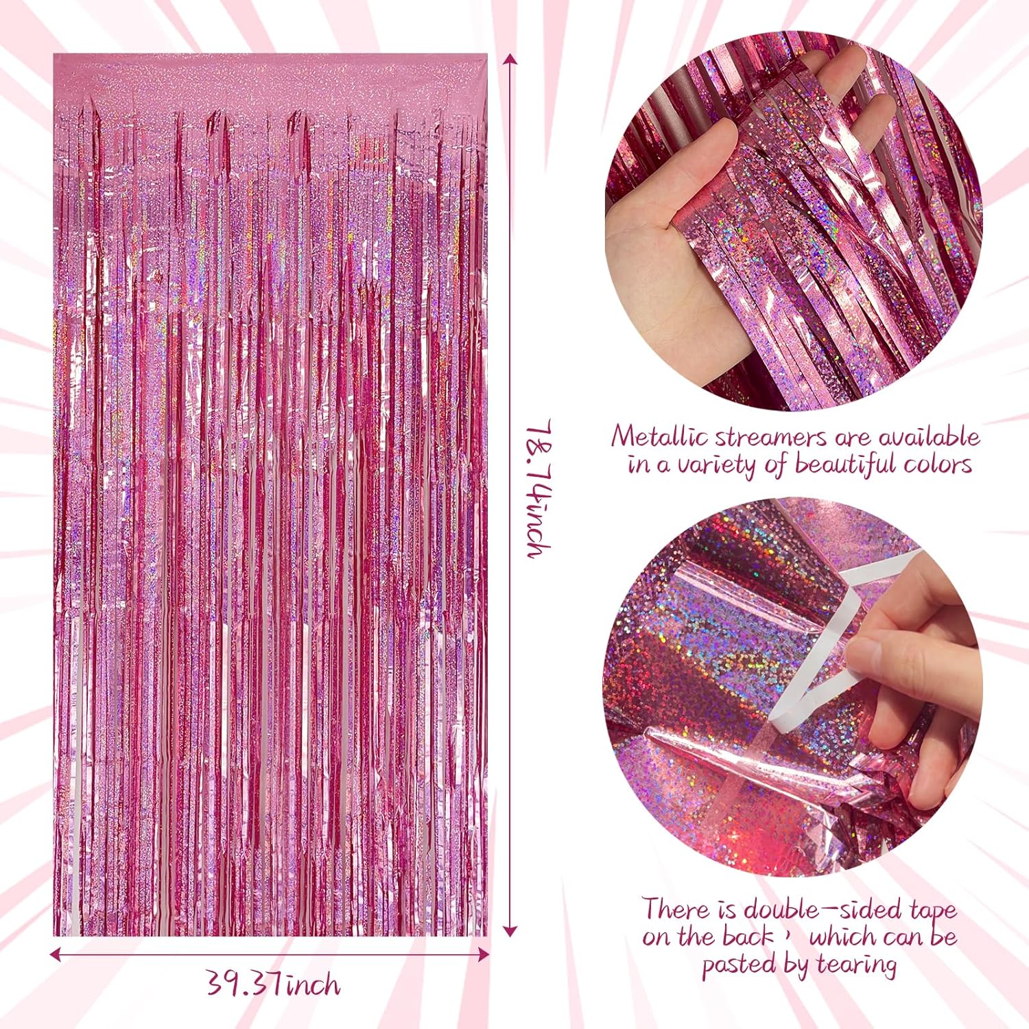 Tinsel Curtain Party Backdrop Pink 2 Packs Glitter Foil Decorations
