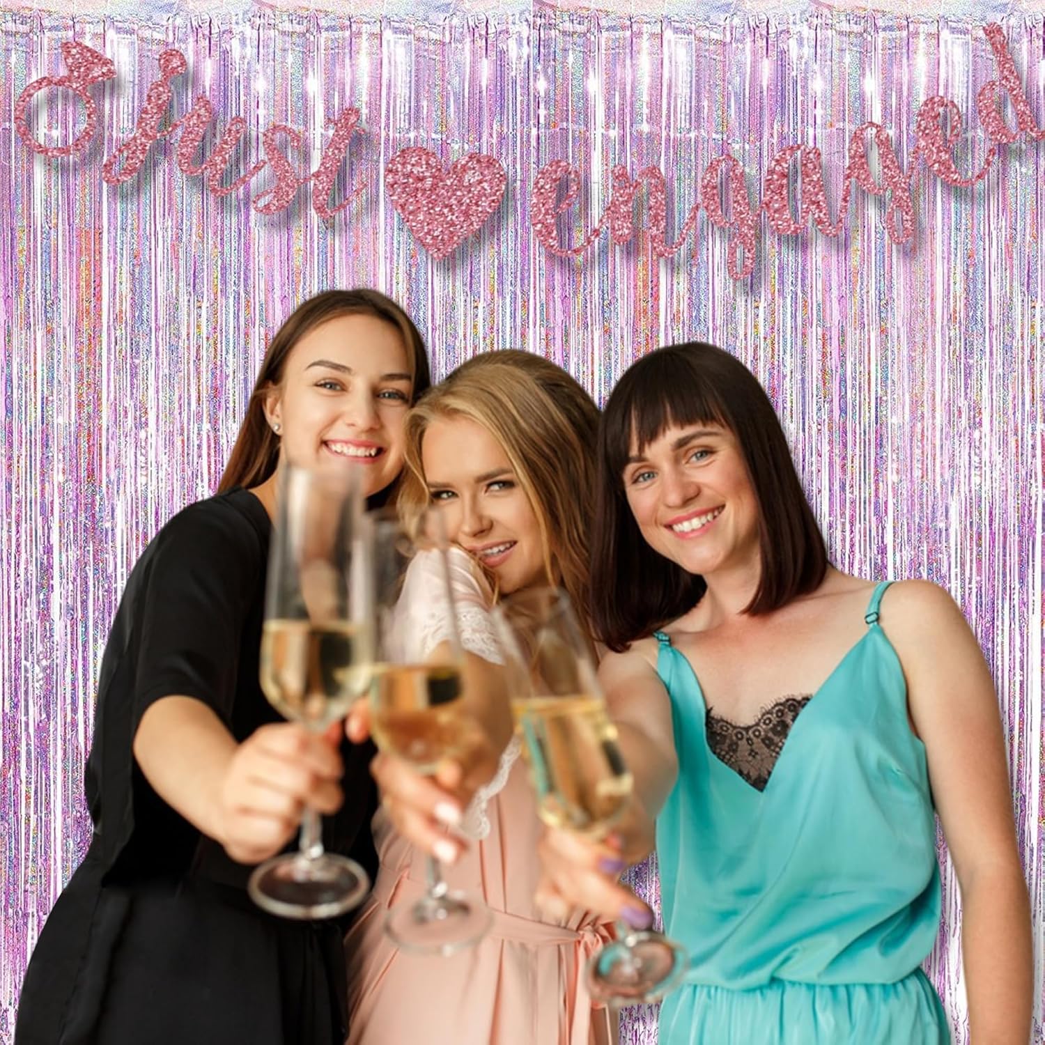 BRAVESHINE Pink Tinsel Curtain Backdrop - 2Pcs 32x82ft