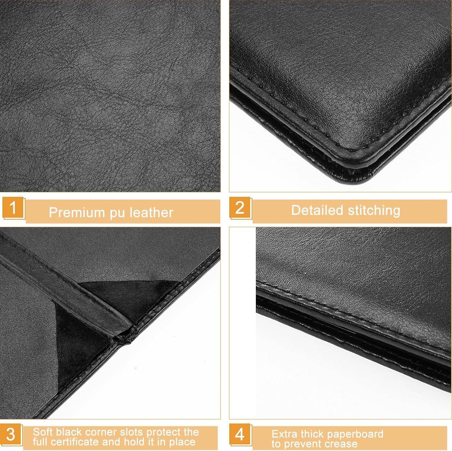 Tenare PU Leather Certificate Holders 3 Pcs Black