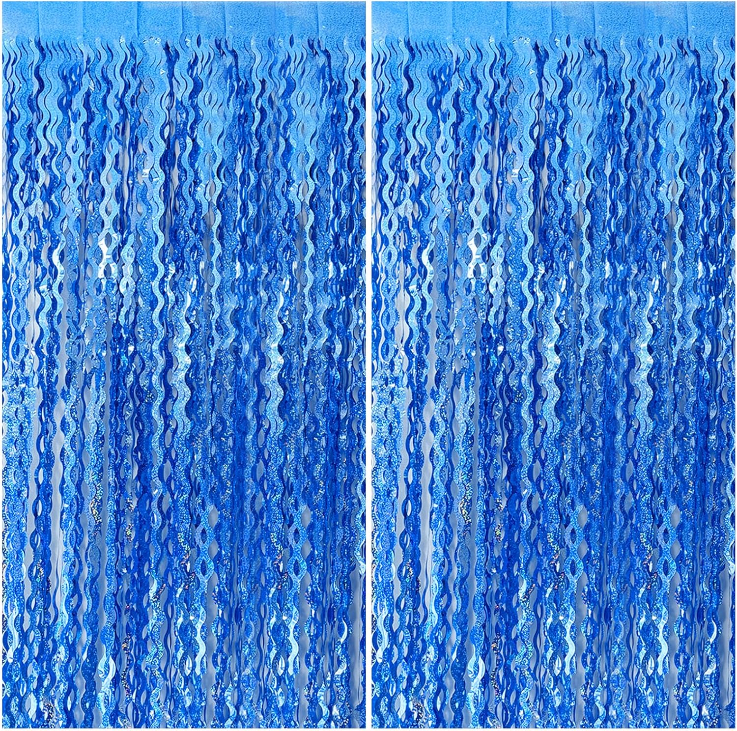 BOMSI Blue Wavy Tinsel Foil Fringe Curtain