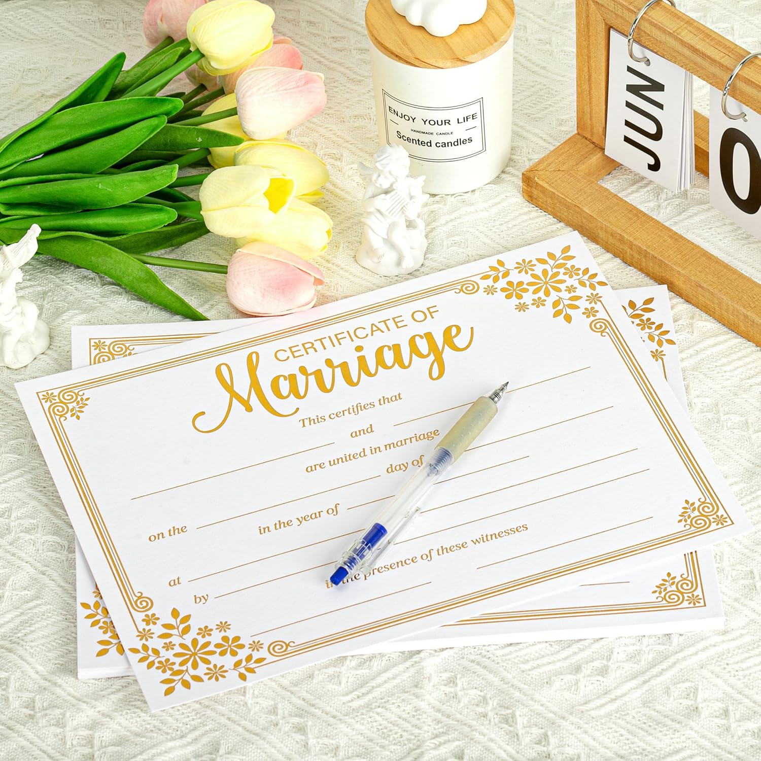 Lesnala 25Pcs Gold Foil Wedding Certificate Blank Paper for Ceremony