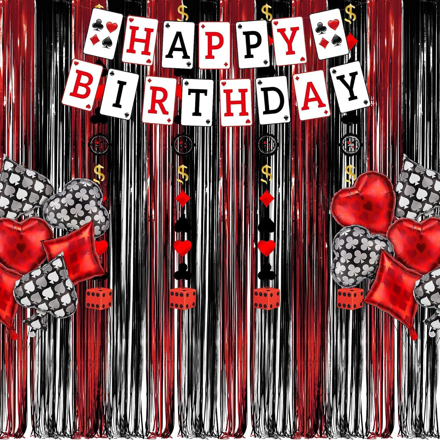 GREATRIL Black Red Party Streamers Backdrop