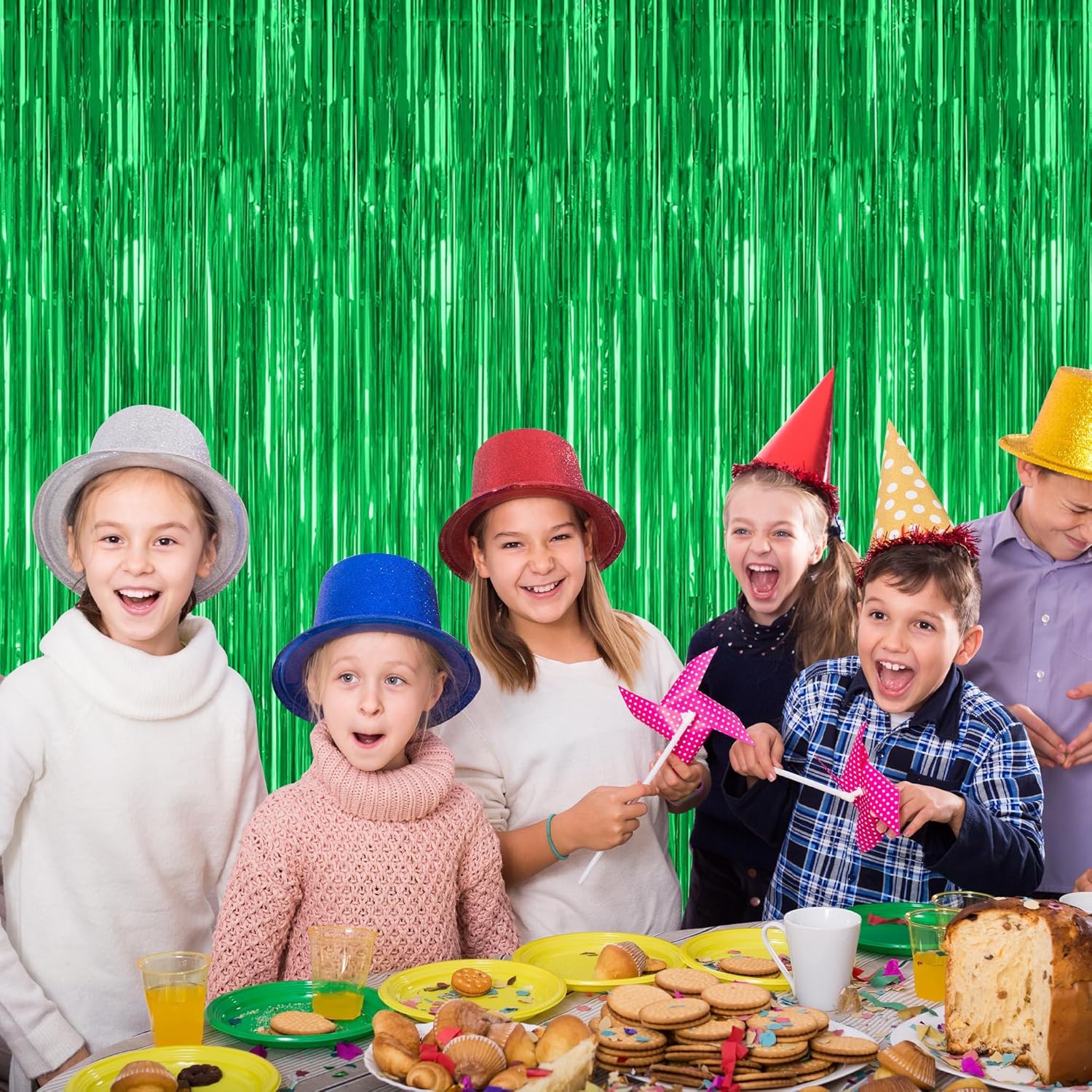 2 Pack Tinsel Backdrop Green Party Decor
