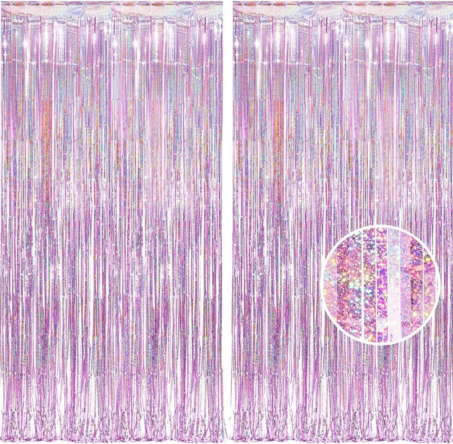 BRAVESHINE Pink Tinsel Curtain Backdrop - 2Pcs 32x82ft