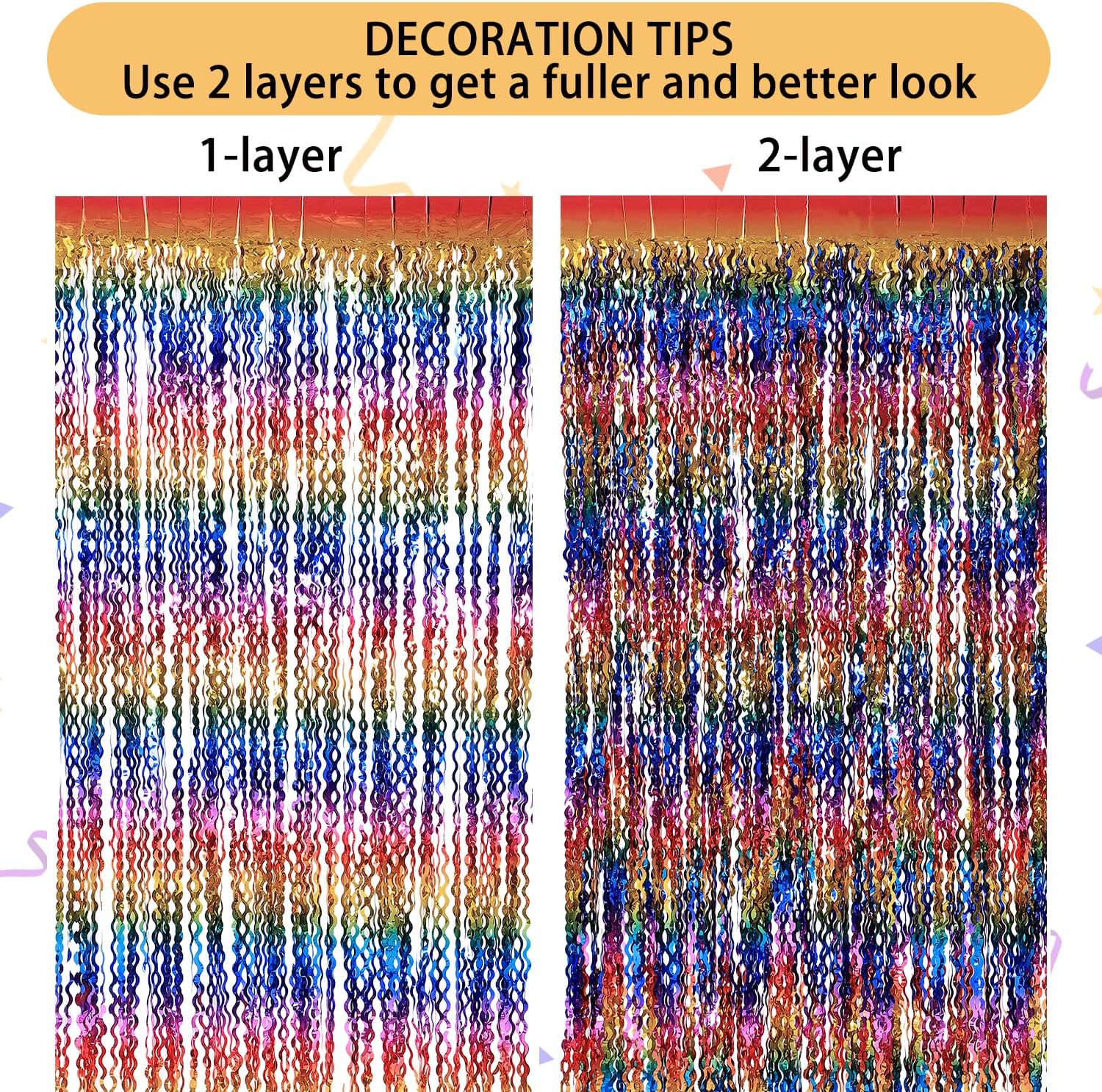 3 Pack Rainbow Foil Fringe Curtain Backdrop