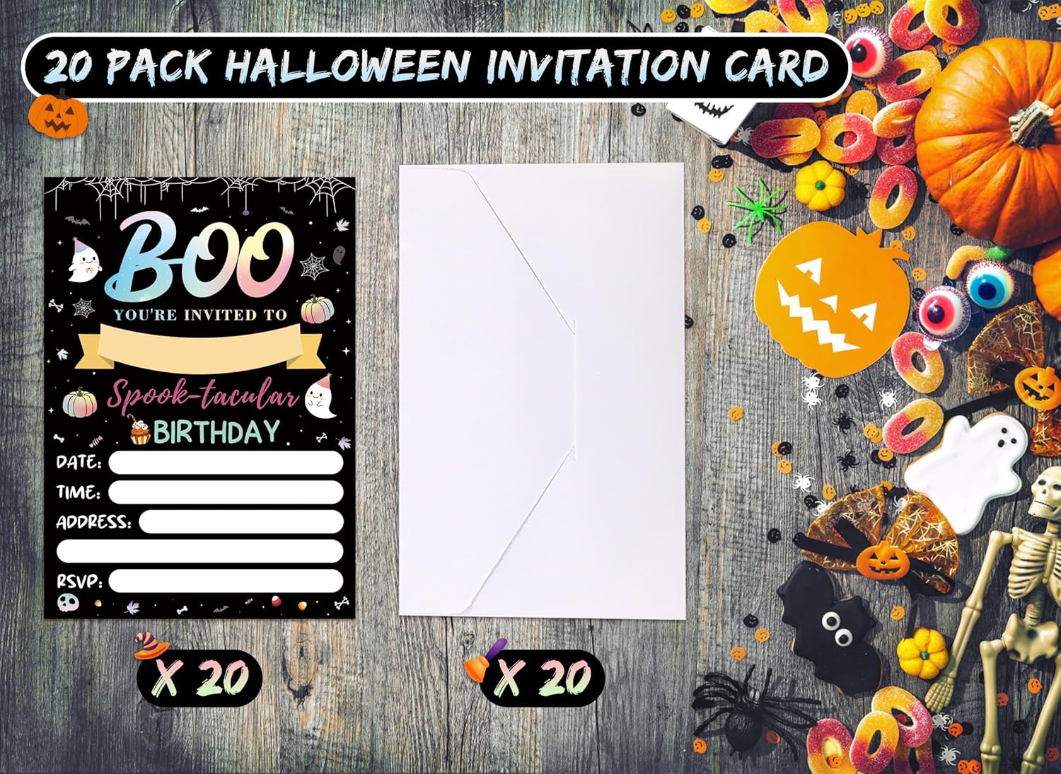 HEYINSHEN 20 Halloween Birthday Invitations with Envelopes
