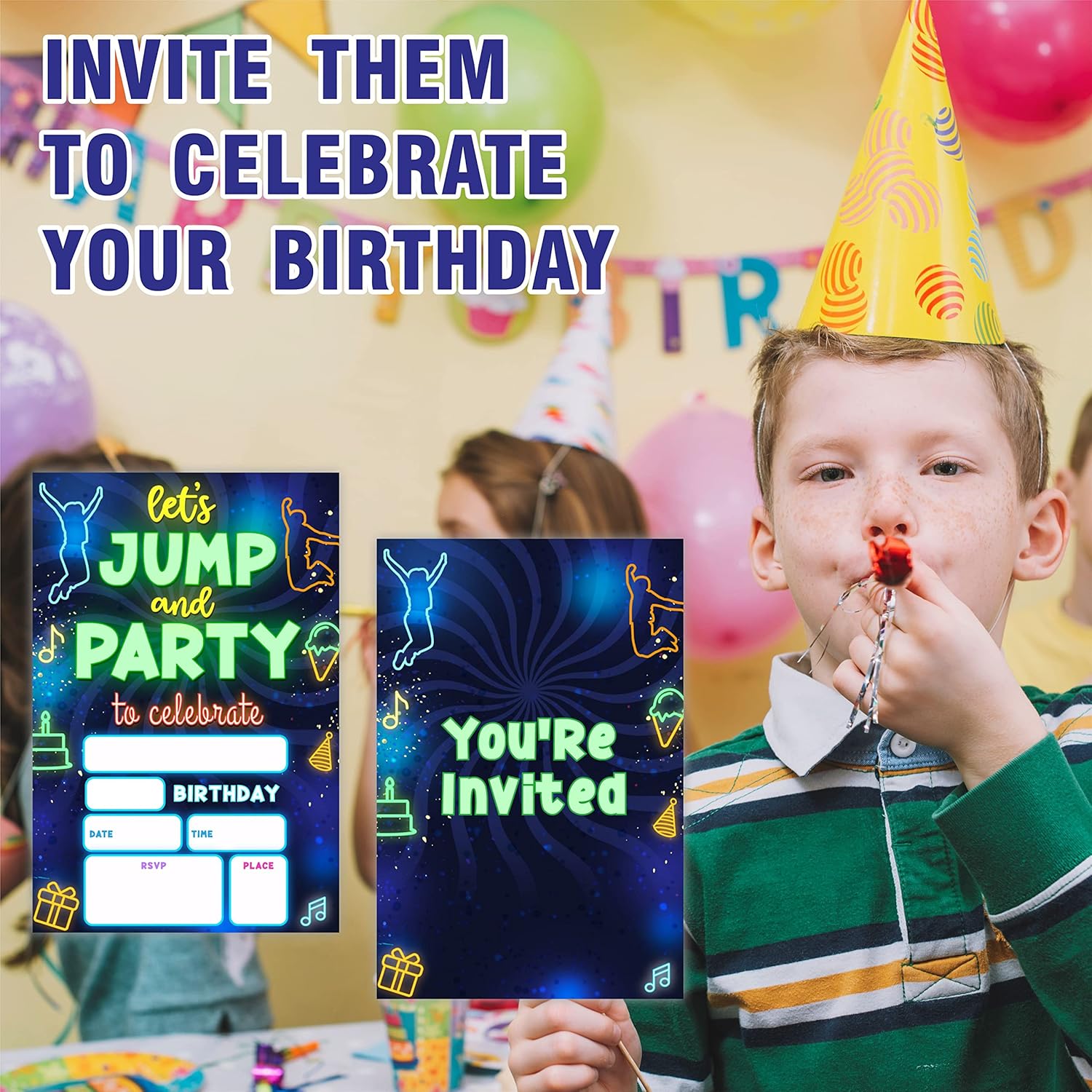 Glow Trampoline Birthday Invitations 20 Count With Envelopes