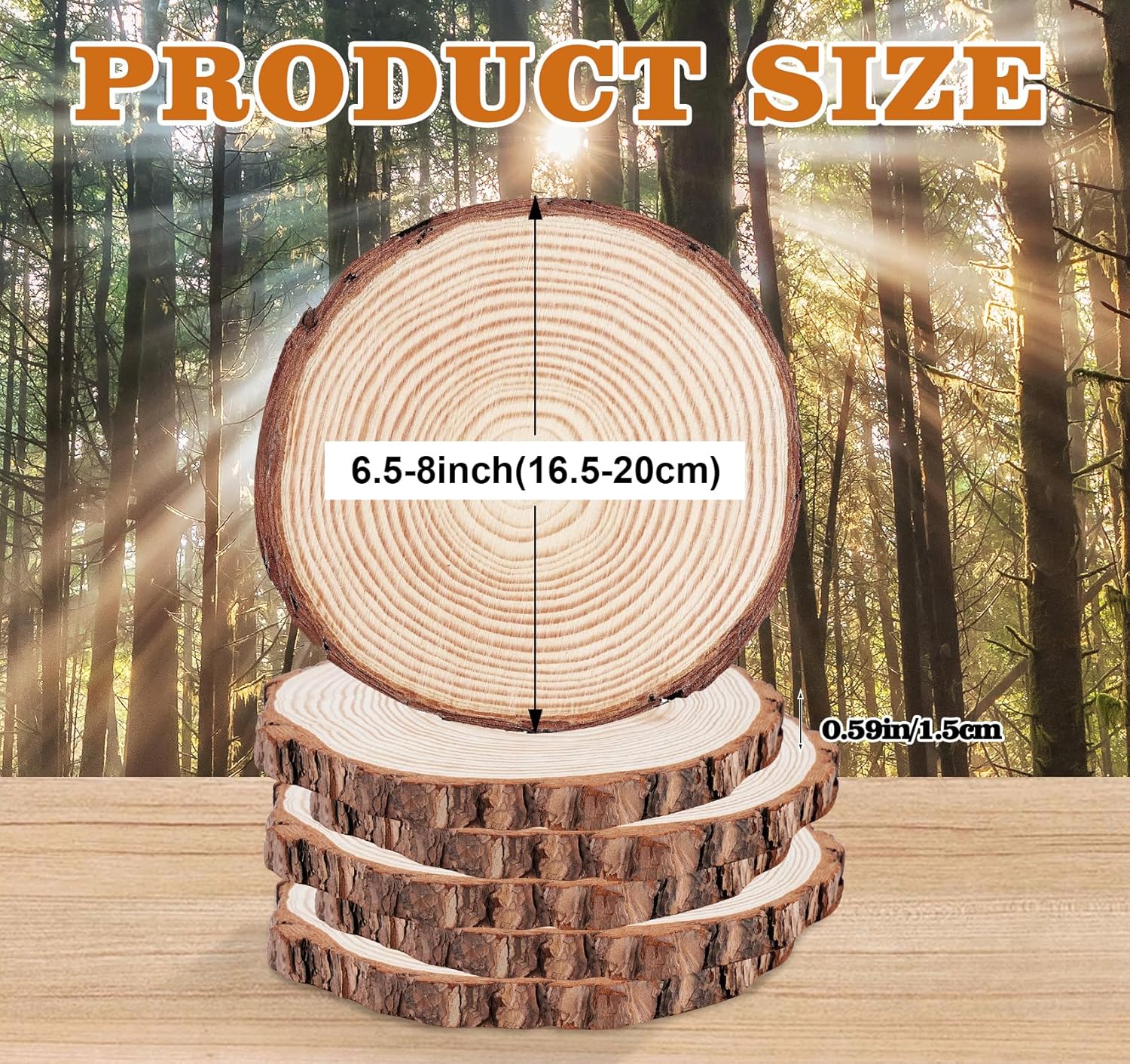 65-8 Inch Natural Wood Slices 6 Pcs for Centerpieces and Crafts