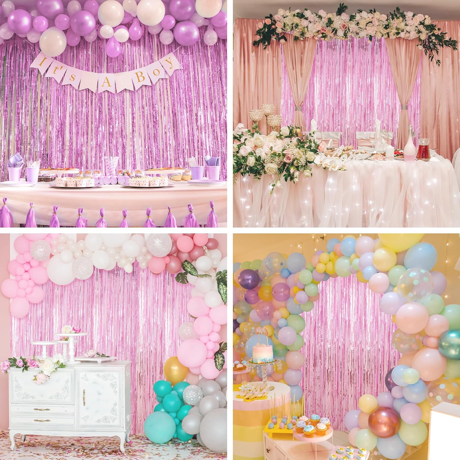 Crosize 3 Pack Pink Foil Curtain Party Decorations