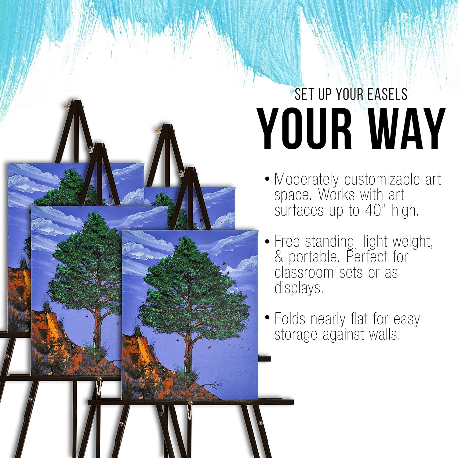 US Art Supply 64 Inch Black Wooden Easel 4 Pack
