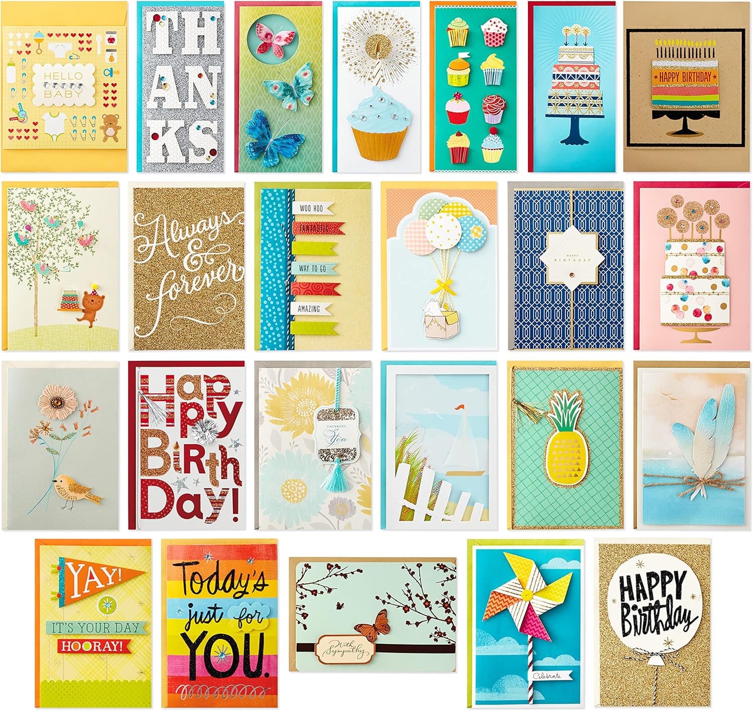 Hallmark Assorted Greeting Cards Set with Organizer Pack of 24