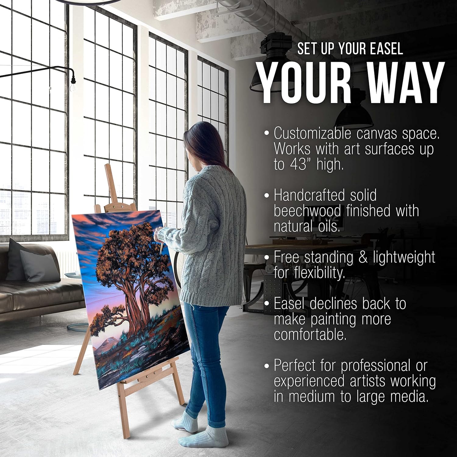 US Art Supply 56 Inch High Medium A-Frame Wood Easel