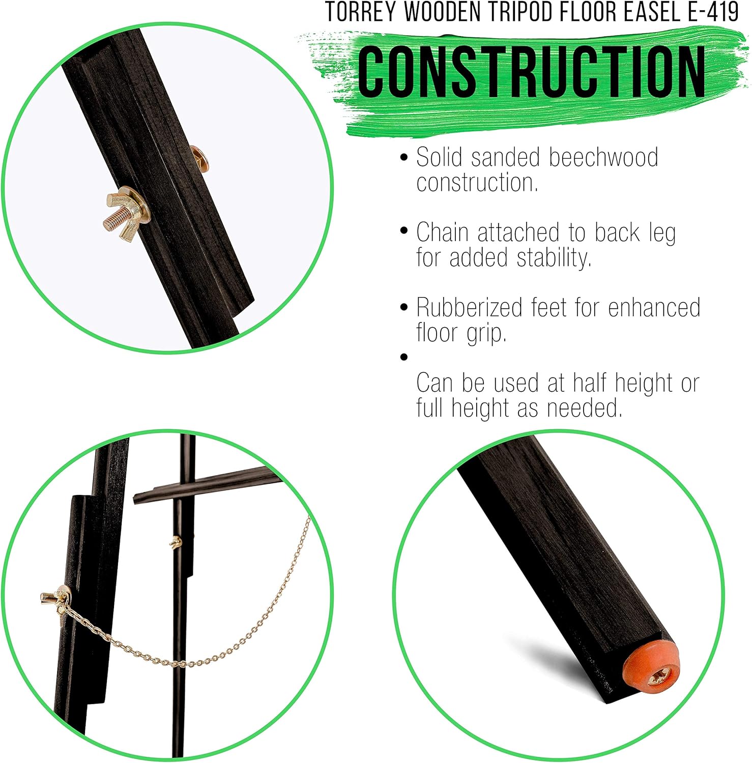 US Art Supply 64 Black Wooden Easel Stand