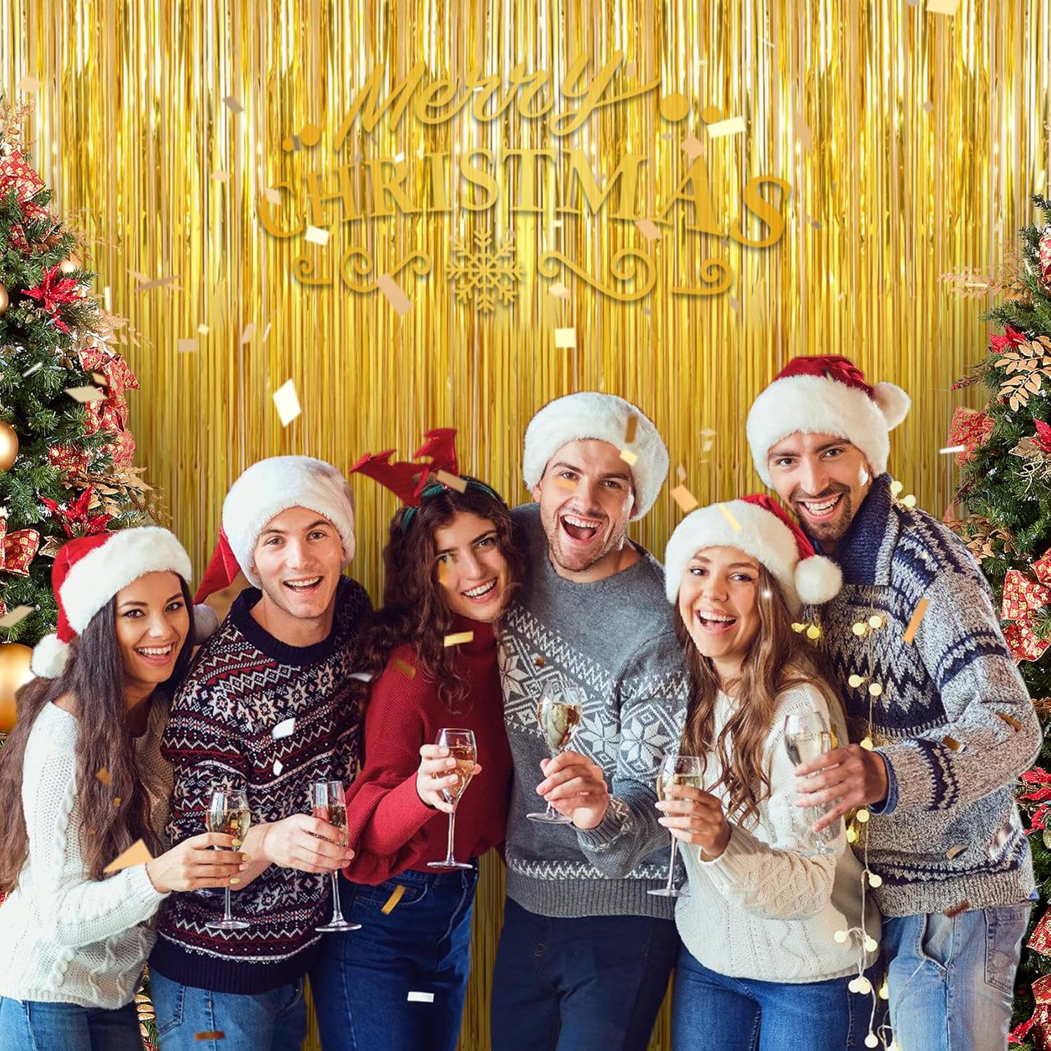 Birthday Party Decorations 3 Pack Gold Foil Fringe Curtains