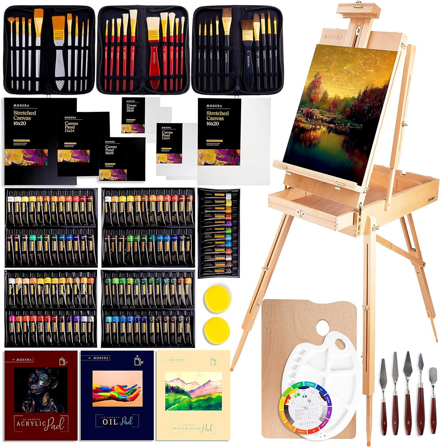 Modera 163-Piece French Easel Painting Set Deluxe Artist Kit