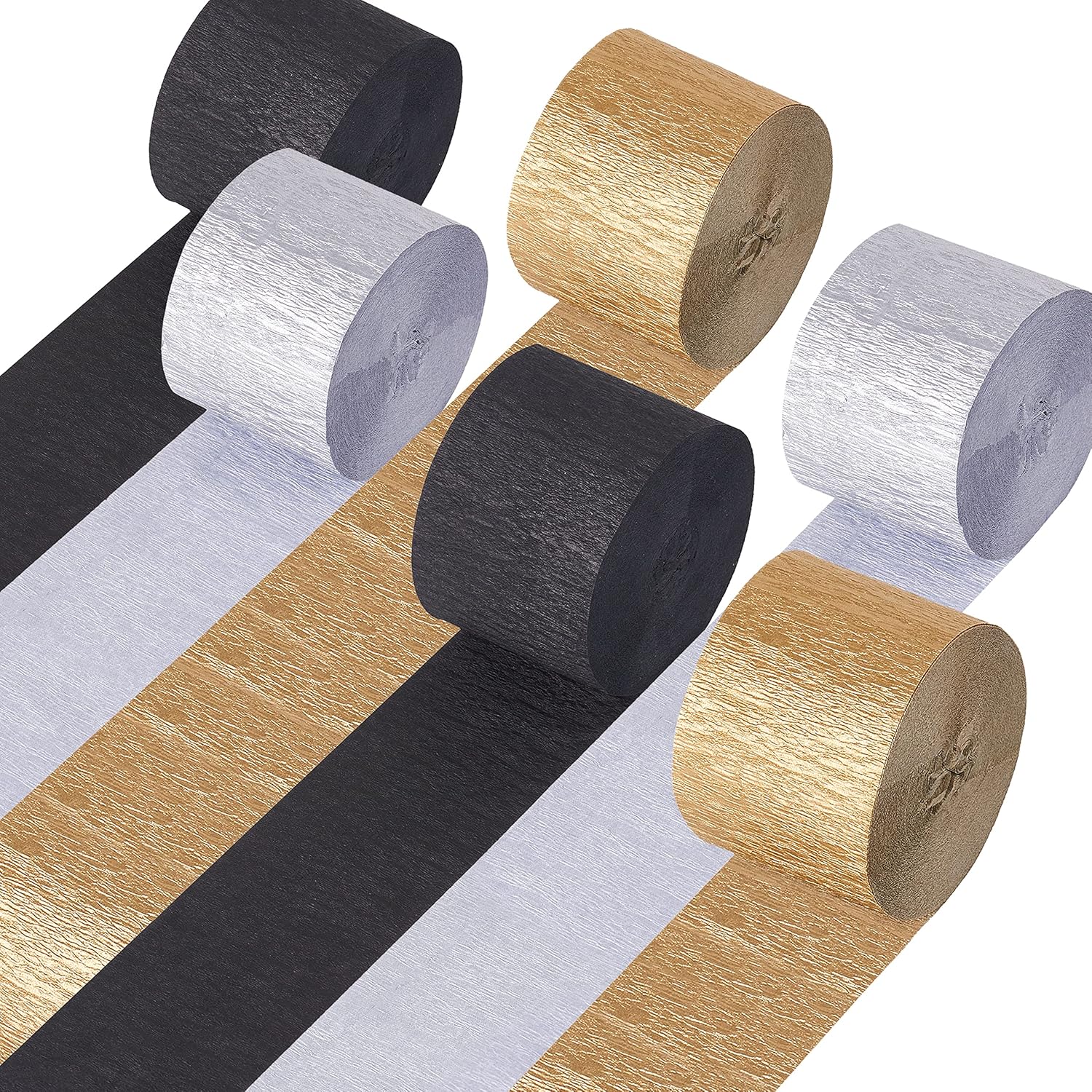 Qouui 6 Rolls Black and Gold Streamers Crepe Paper Kit